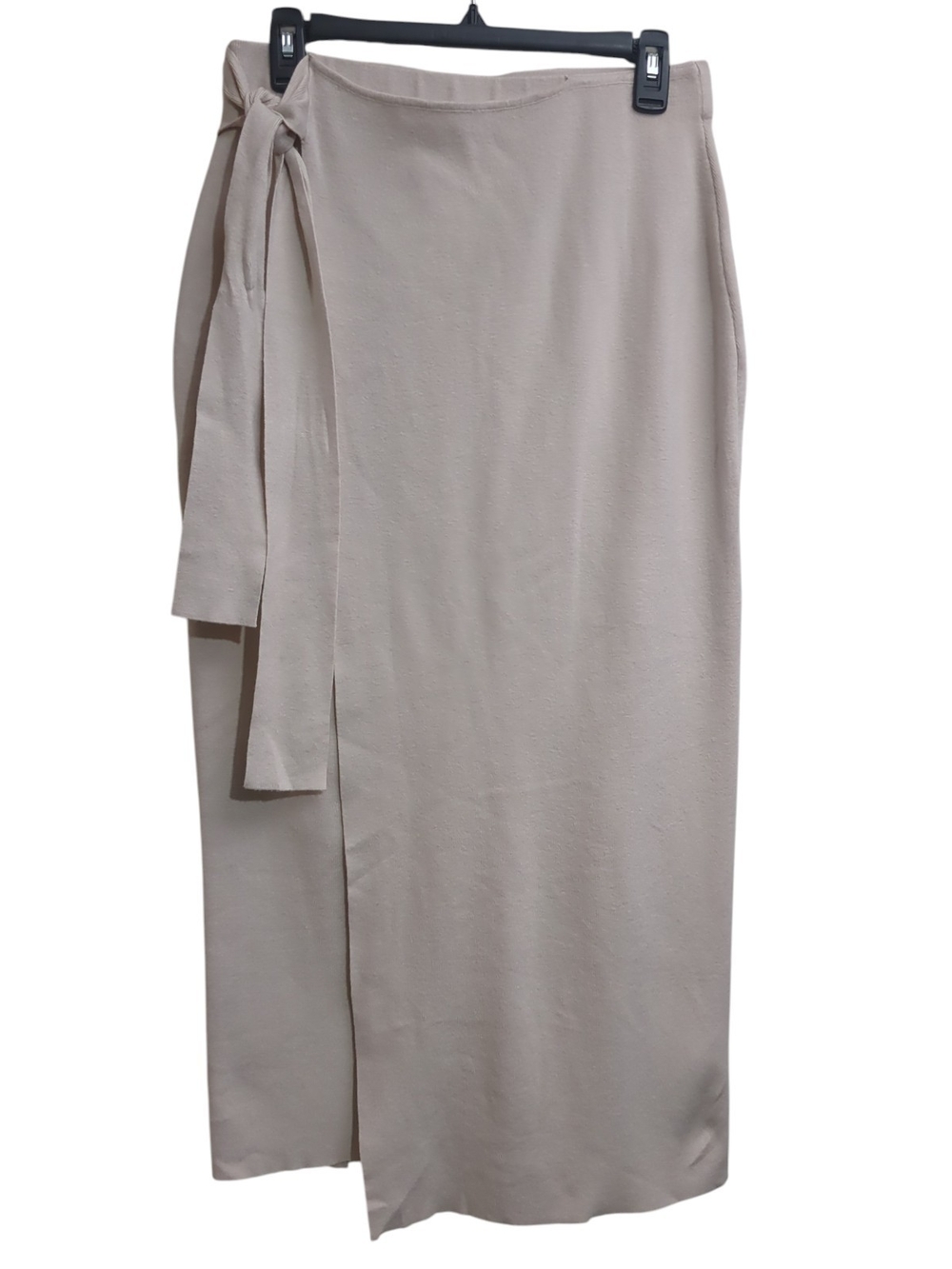 Milano Beige Knit Wrap Midi Skirt Tie Waist Neutral Old Money Minimalist Size M